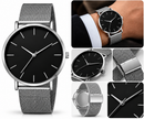 Relógio Masculino Minimalista Premium — Pulseira de Aço Mesh | Preto e Prata
